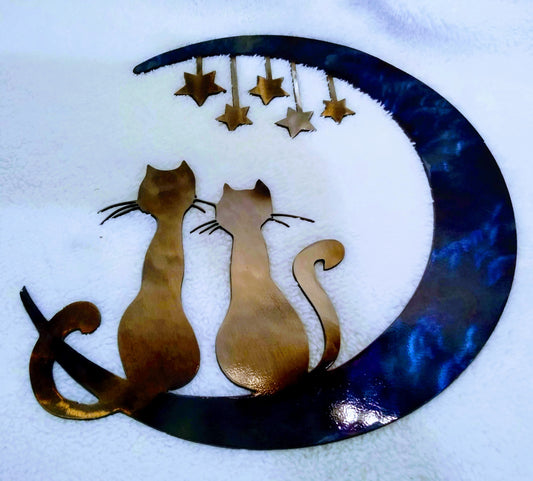 Cats Sitting on the Moon – Metal Wall Art