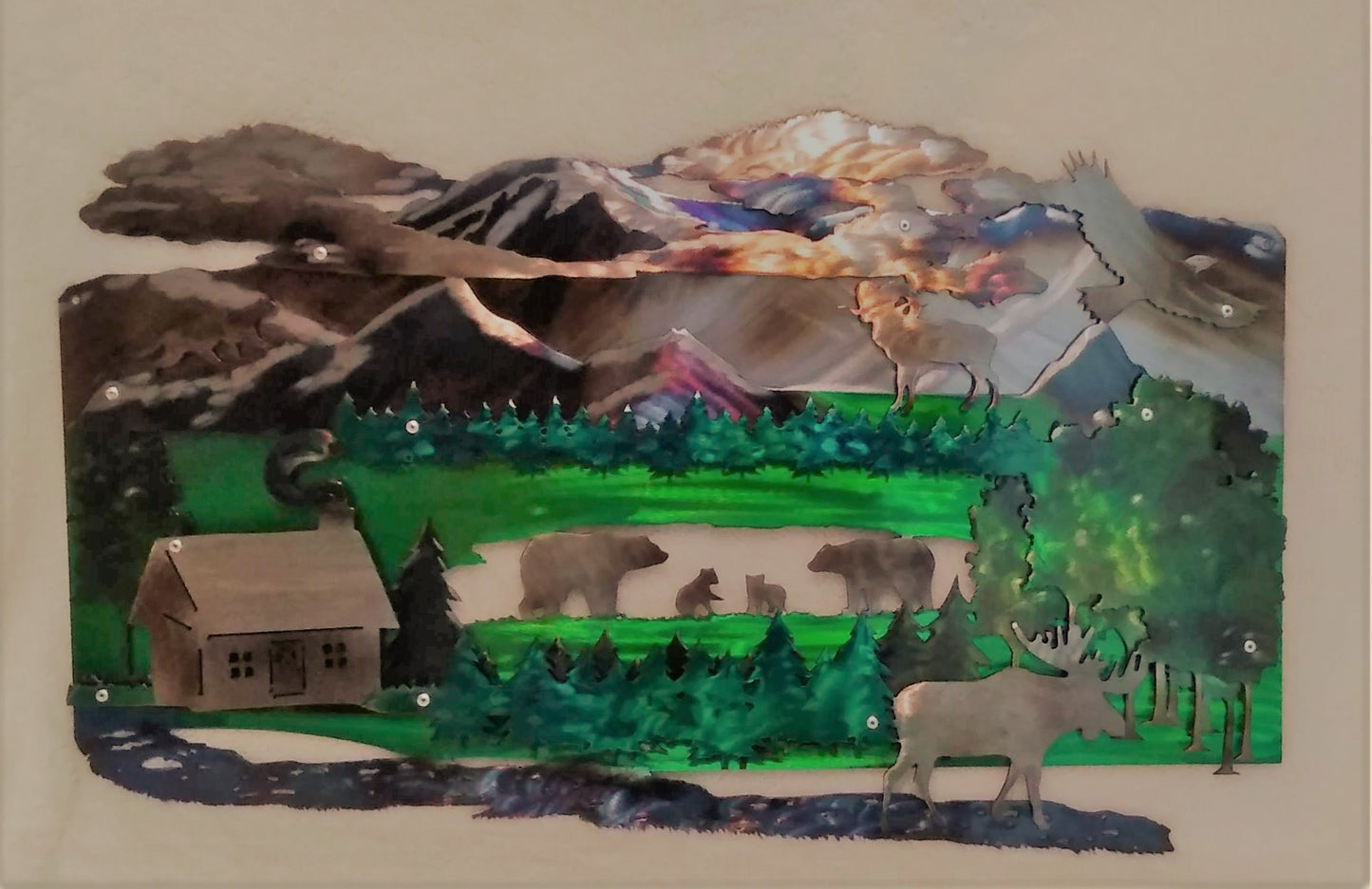 Cabin in the Mountains Layered Art Piece