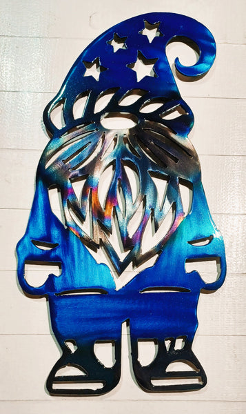 Christmas Blue Gnome Metal Wall Art