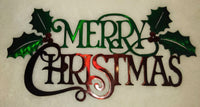 Merry Christmas with Holly Metal Wall Art