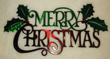 Merry Christmas with Holly Metal Wall Art
