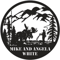 Mountain Moose & Fisherman Personalized Metal Wall Art