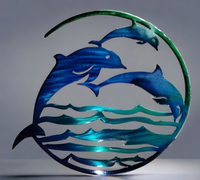 Dolphins Jumping in the Waves – Metal Wall Art