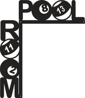 Pool Room Metal Sign – Billiards Wall Decor – Corner Frame 12"x14" or Single Line 24"x4"