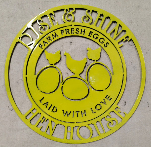 Personalized Rise & Shine Hen House Metal Sign – Farm Fresh Eggs Wall Art