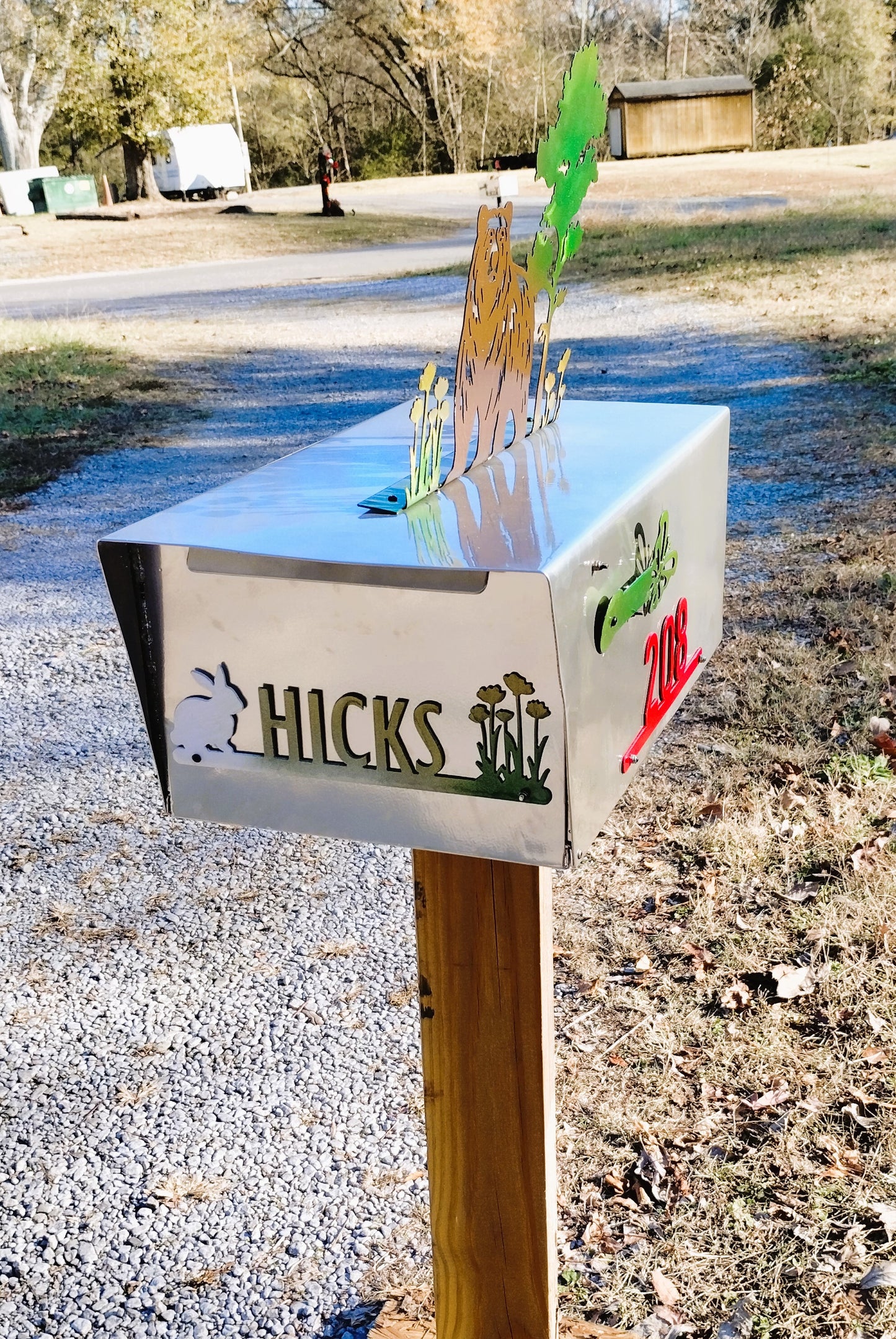 Personalized Mailbox with Seasonal Forest Decorations