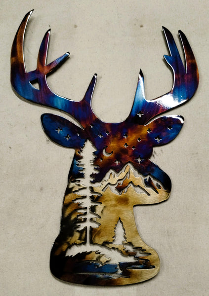 Starry Night Elk Head Metal Wall Art