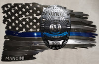 Custom Thin Blue Line Flag with Personalized Badge – Layered Metal Wall Art