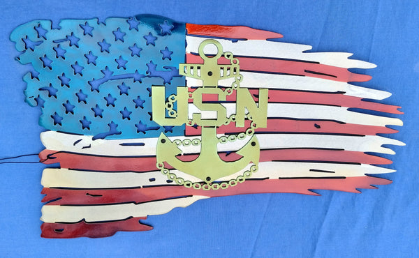 United States Navy Tattered Flag - Layered Metal Wall Art