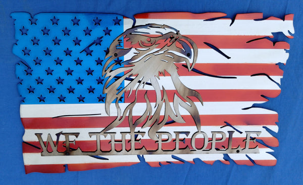 We The People Square Tattered Flag - Layered Metal Wall Art