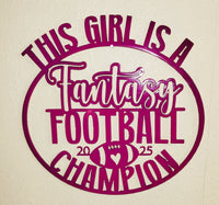 Fantasy Football Champ Personalized Metal Wall Plaque – Girl Champion