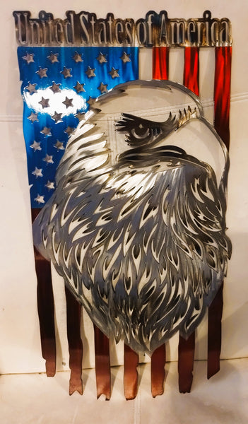 USA Flag with a Magestic Eagle - Metal Wall Art