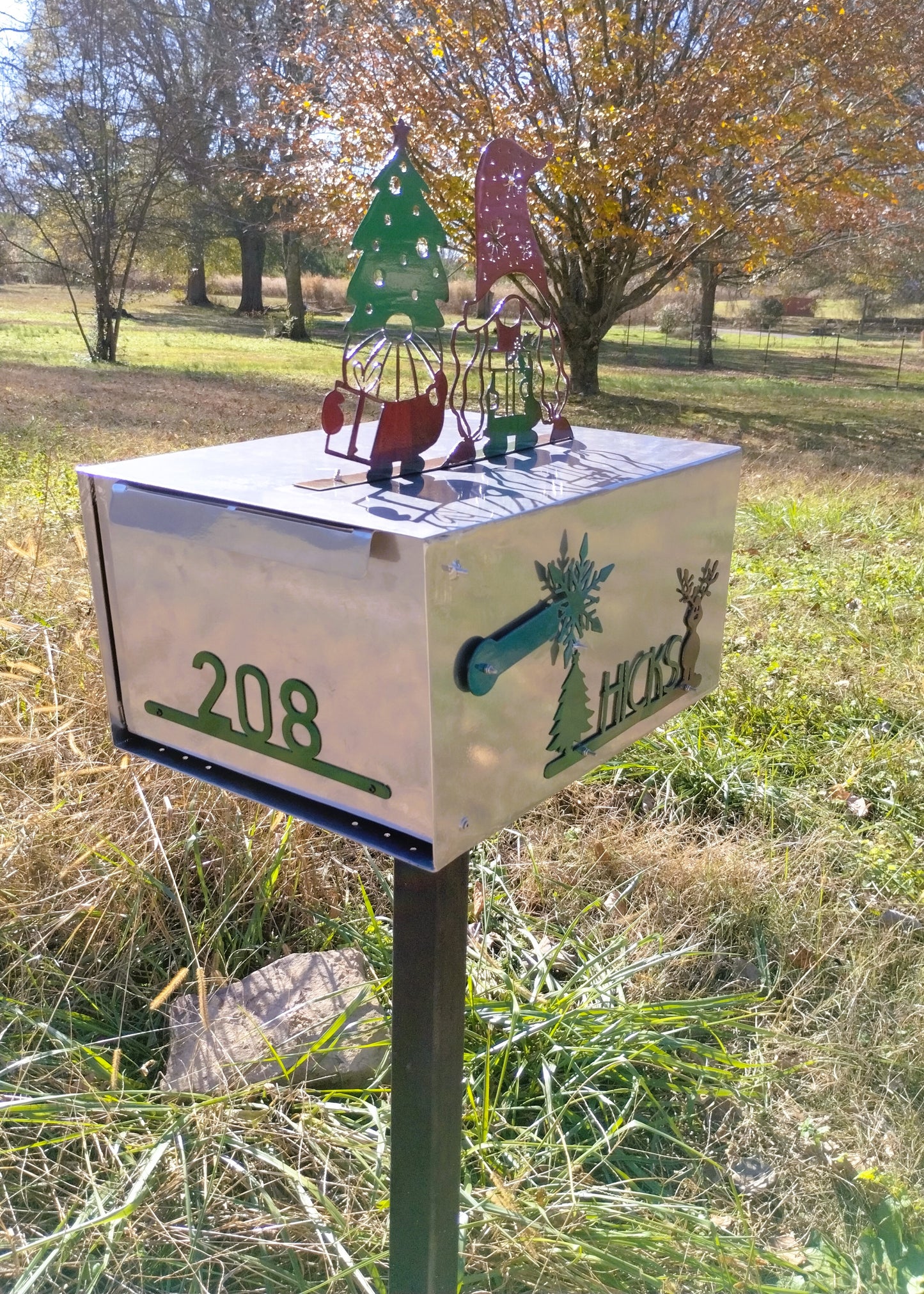 Personalized Mailbox with Seasonal Gnome Decorations