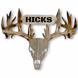 Personalized Metal Deer Skull Bow/Gun Rack with Custom Name Plate - Layered extra large rack