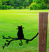 Cat on a Branch Tree Stake – Metal Yard Art