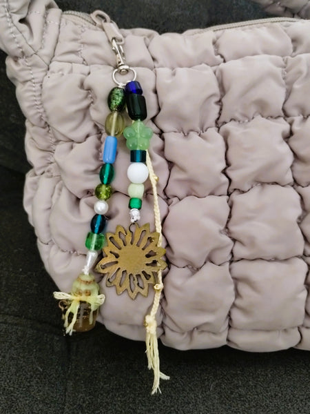 Flower & "Potion" Bottle Handmade Bag Charm – One of a Kind by River