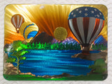 Layered Patriotic Hot Air Balloon & Sunset Lake Scene Metal Wall Art