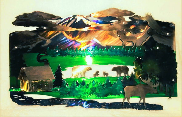 Cabin in the Mountains - Layered Metal Wall Art