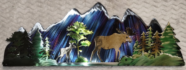 Moose in the Snowy Mountain - Layered Metal Wall Art