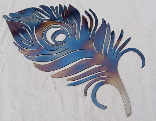 Torch-Fired Peacock Feather Metal Wall Art
