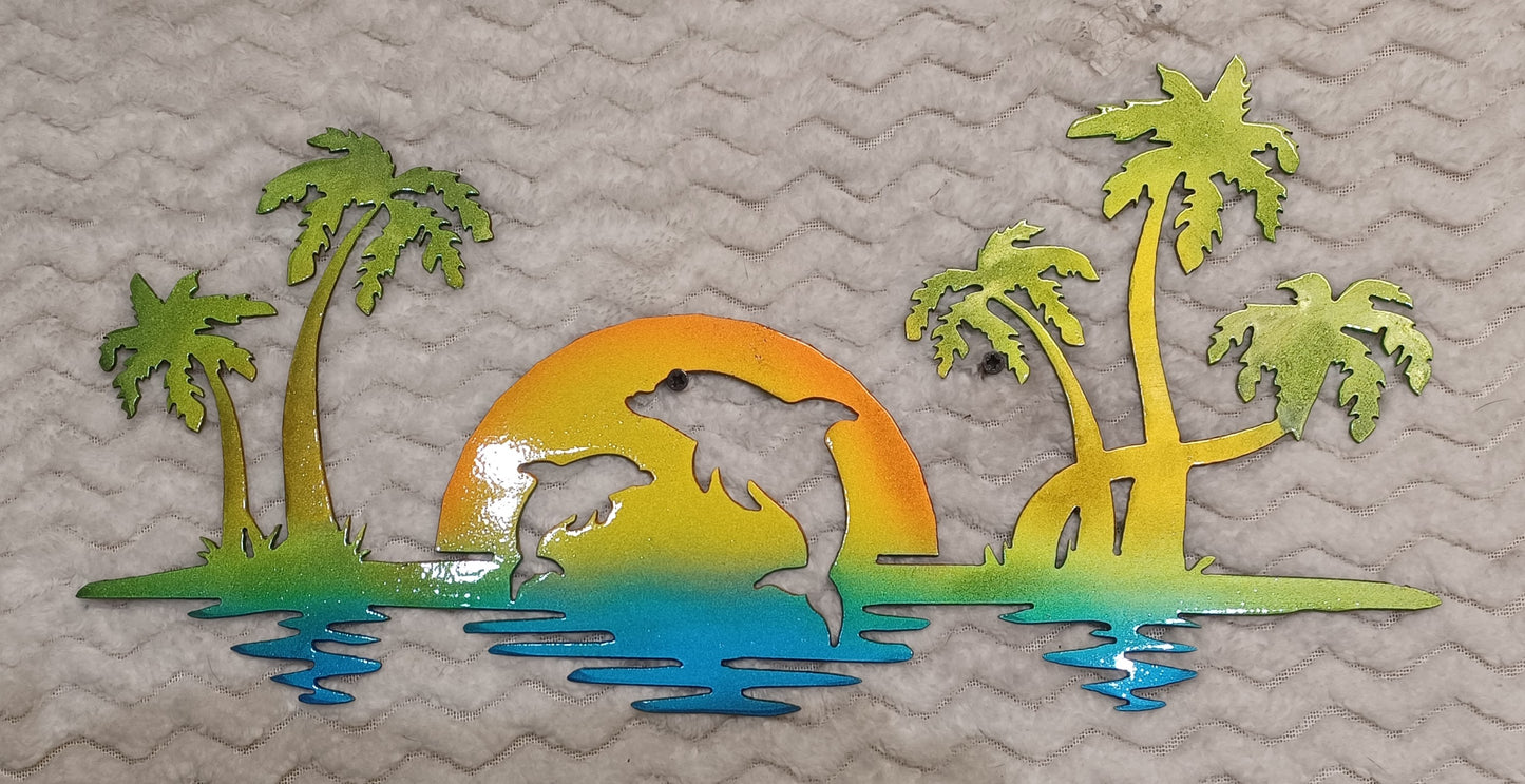 Dolphins Jumping at Sunset OR in Moonlight metal wall art