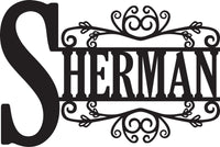 Family Name Metal Monogram Sign – Elegant Scroll Design