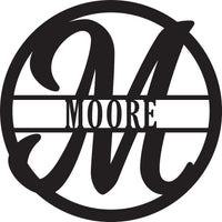 Modern Script Round Monogram – Personalized Last Name Sign