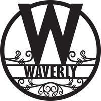 Round Last Name Metal Monogram – Personalized Classic Scroll Design