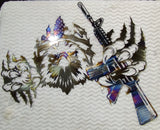 Eagle Breaking Through American Flag with AR metal wall art