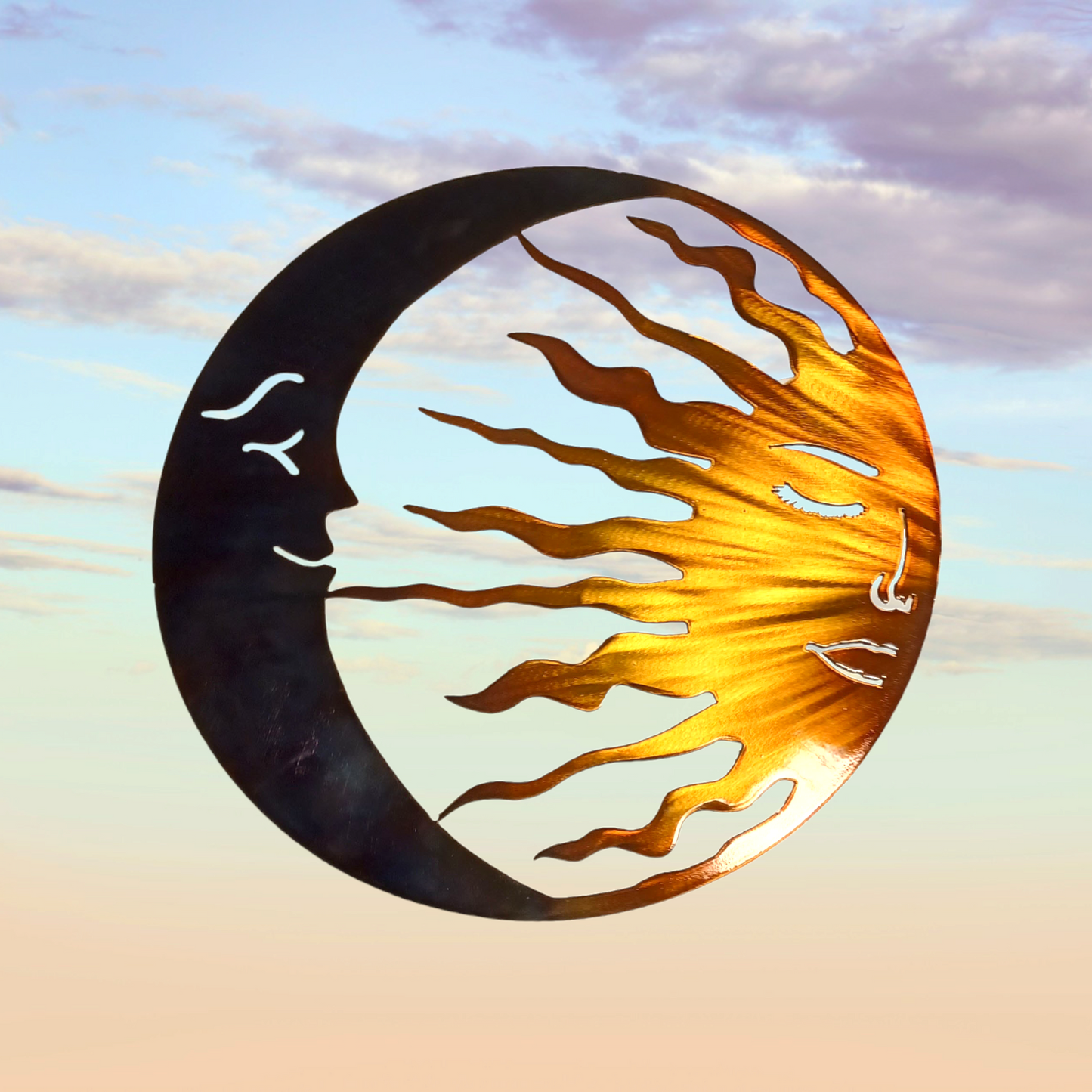 Sun and Moon, circle of life, sun and moon metal artwork