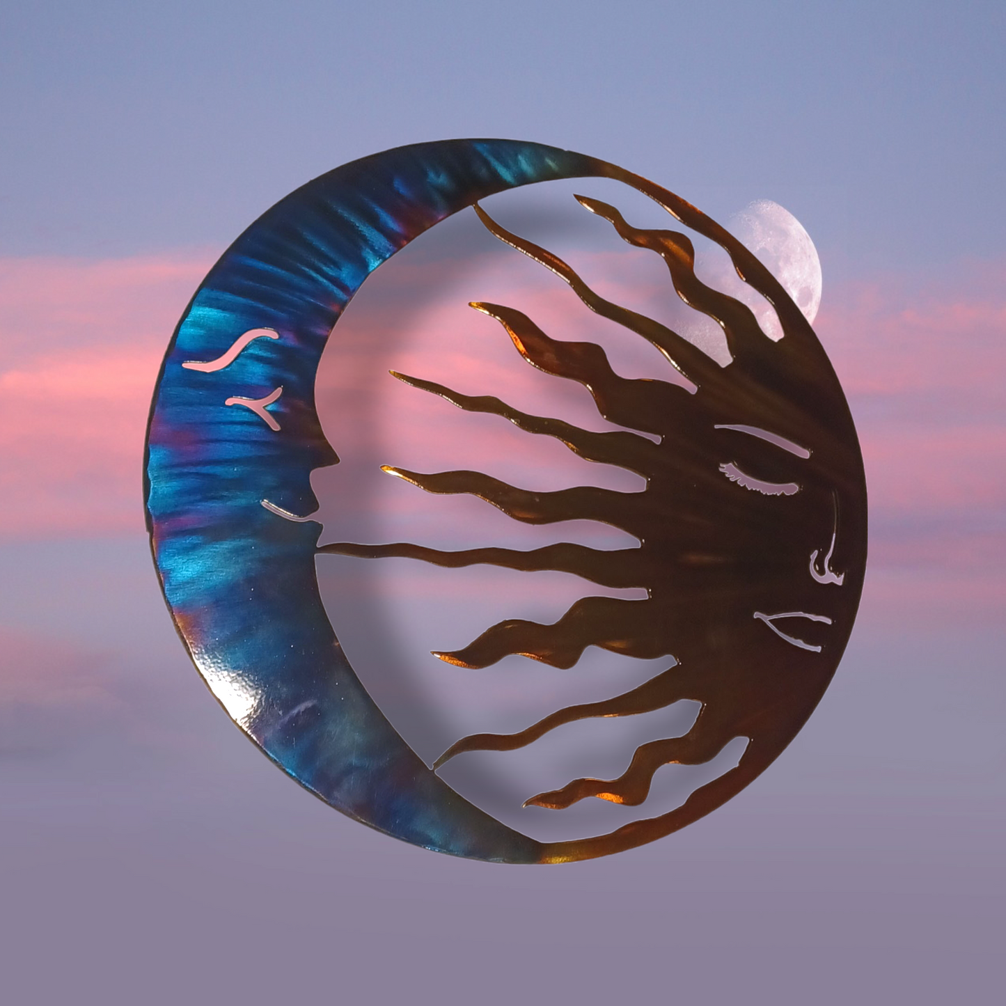 Sun and Moon, circle of life, sun and moon metal artwork