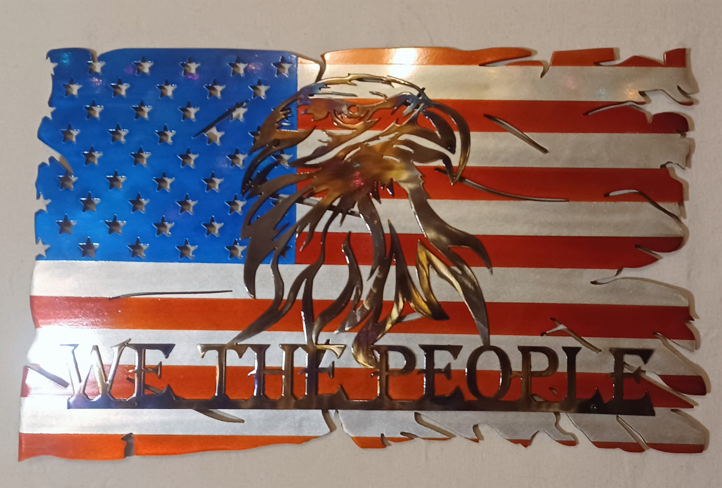 We The People Square Tattered Flag Layered Metal Wall Art