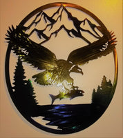Eagle Catching Fish in the Mountains – Metal Wall Art