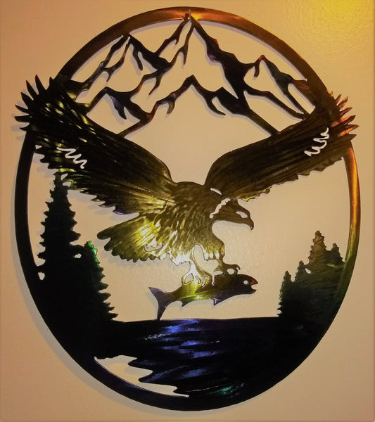 Eagle Catching Fish in the Mountains – Metal Wall Art