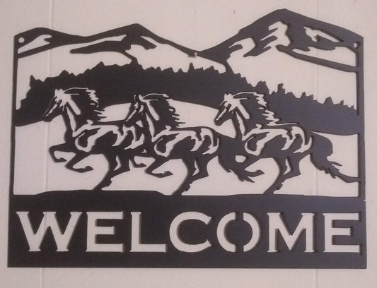 Horses Running In Mountains Welcome Sign
