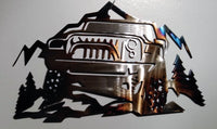 Jeep in Mountains Metal Wall Art