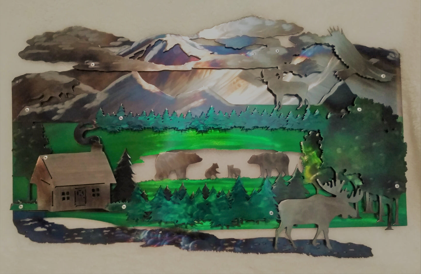 Cabin in the Mountains Layered Art Piece