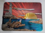 Sunset Seascape with Lighthouse and Seals Layered Art Piece
