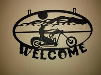 Biker Welcome Sign – with Rider & Mountains