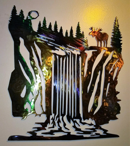 Waterfall Scene with a Moose
