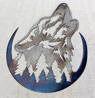 Wolf Howling at the Moon metal wall art